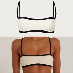 Same Swim Bandeau Top in Faux Suede Cream And Black